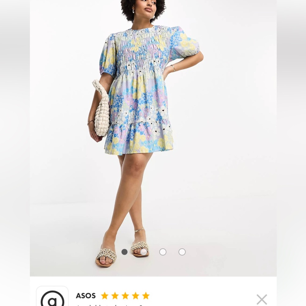 New ASOS Curve 22 floral dress mini with poof sleeves and smocked bodice
